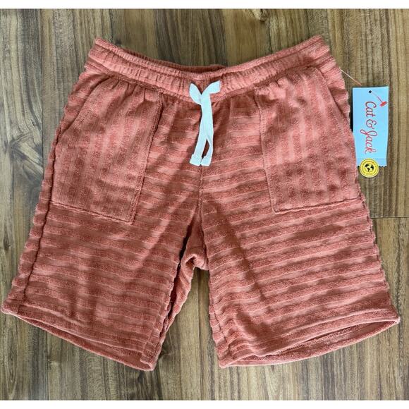 Cat and Jack Shorts Girls S (6/7) Orange Pull On Terrycloth Stripes Drawstrings - Picture 1 of 3